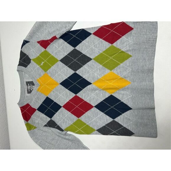 L.O.G.G. By H&M Gray Argyle Sweater Multi-color Casual Cotton Blend Size 9-10Y - Picture 2 of 11